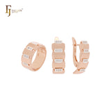 Trail regular repetitive design with white CZs Rose Gold two tone Jewelry Set with Rings