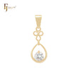 Teardrop wire shaped white CZ 14K Gold Solitaire white CZ pendant