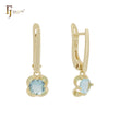 Minimalism radiant cut round lake blue cz 14K Gold, Rose Gold Earrings