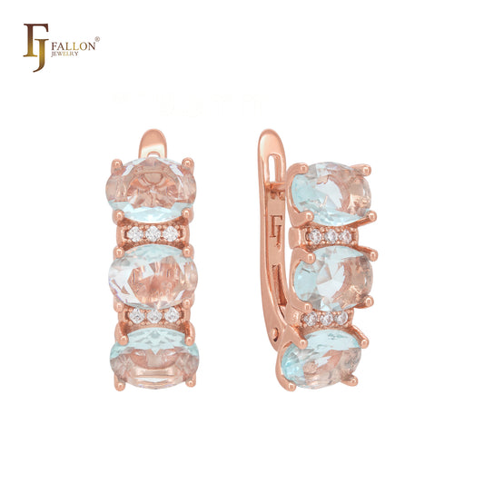 Cluster lake blue CZs luxurious Rose Gold Clip-On Earrings