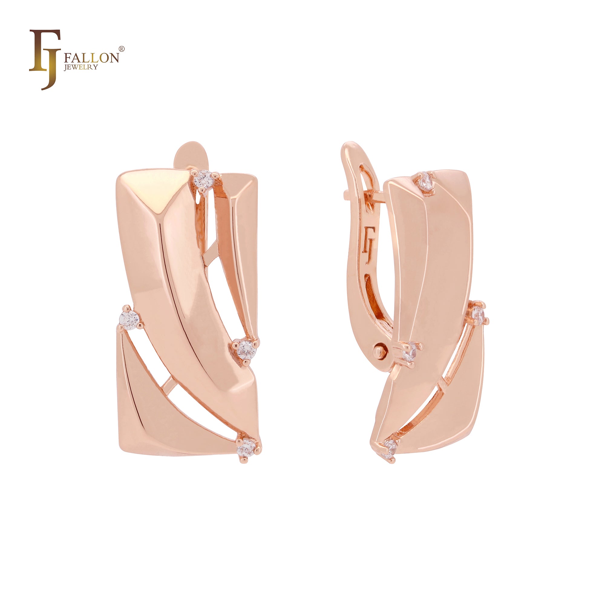 Squared window of white CZs Rose Gold Clip-On Earrings