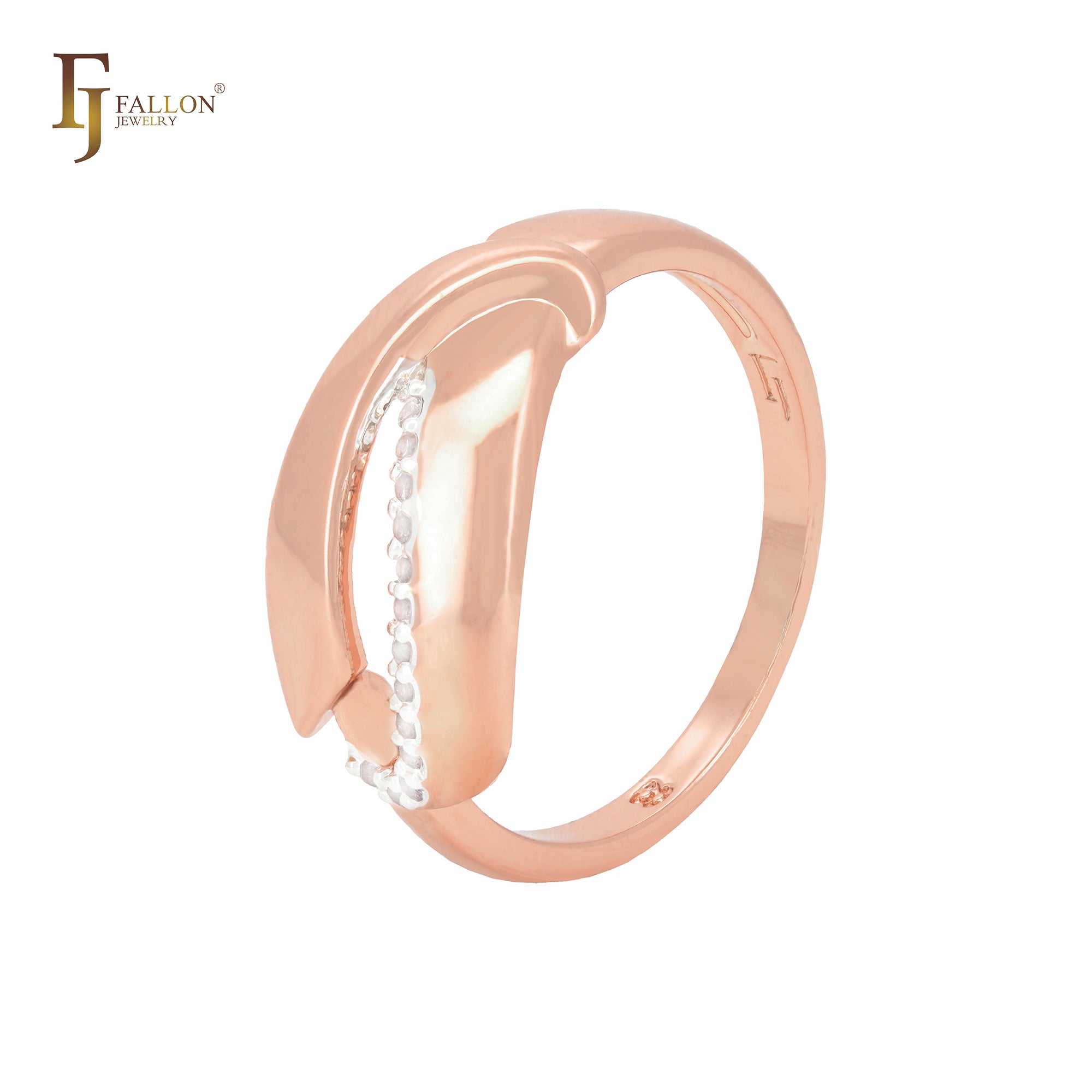 Interlocking Ribbons of white CZs Rose Gold two tone Fashion Rings