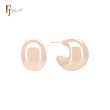 Curved glossy bean shape 14K Gold, Rose Gold, White Gold Stud Earrings