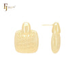 Layers and wheat fringe textured lock shaped 14K Gold, Rose Gold, White Gold Stud Earrings