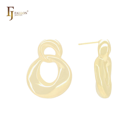 Irregular twisted ribbon circle lock shaped 14K Gold, Rose Gold, White Gold Stud Earrings