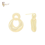 Irregular twisted ribbon circle lock shaped 14K Gold, Rose Gold, White Gold Stud Earrings