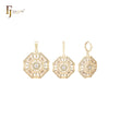 Octagon filigree snowflake white CZs 14K Gold Jewelry Set with Pendant