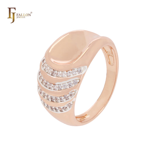 Triple rows of white CZs Rose Gold two tone Fashion Rings