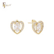 Halo Heart shape oval white CZs 14K Gold Stud Earrings