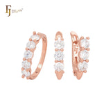 Triple cluster white rounded CZs Rose Gold Jewelry Set with Rings