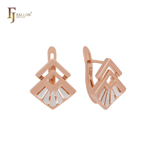 Interlocking peacock Rhombus Rose Gold two tone Clip-On Earrings