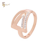 Geometric triangular white CZs Rose Gold two tone Fashion Rings