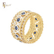 Ultra Copper luxurious blue and white CZs 14K Gold two tone Wedding Band Rings