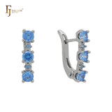 Triple triangular ocean blue CZ cluster Earrings