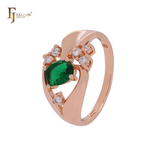 Luxurious white, emerald or coffee CZs Rose Gold Fashion Rings