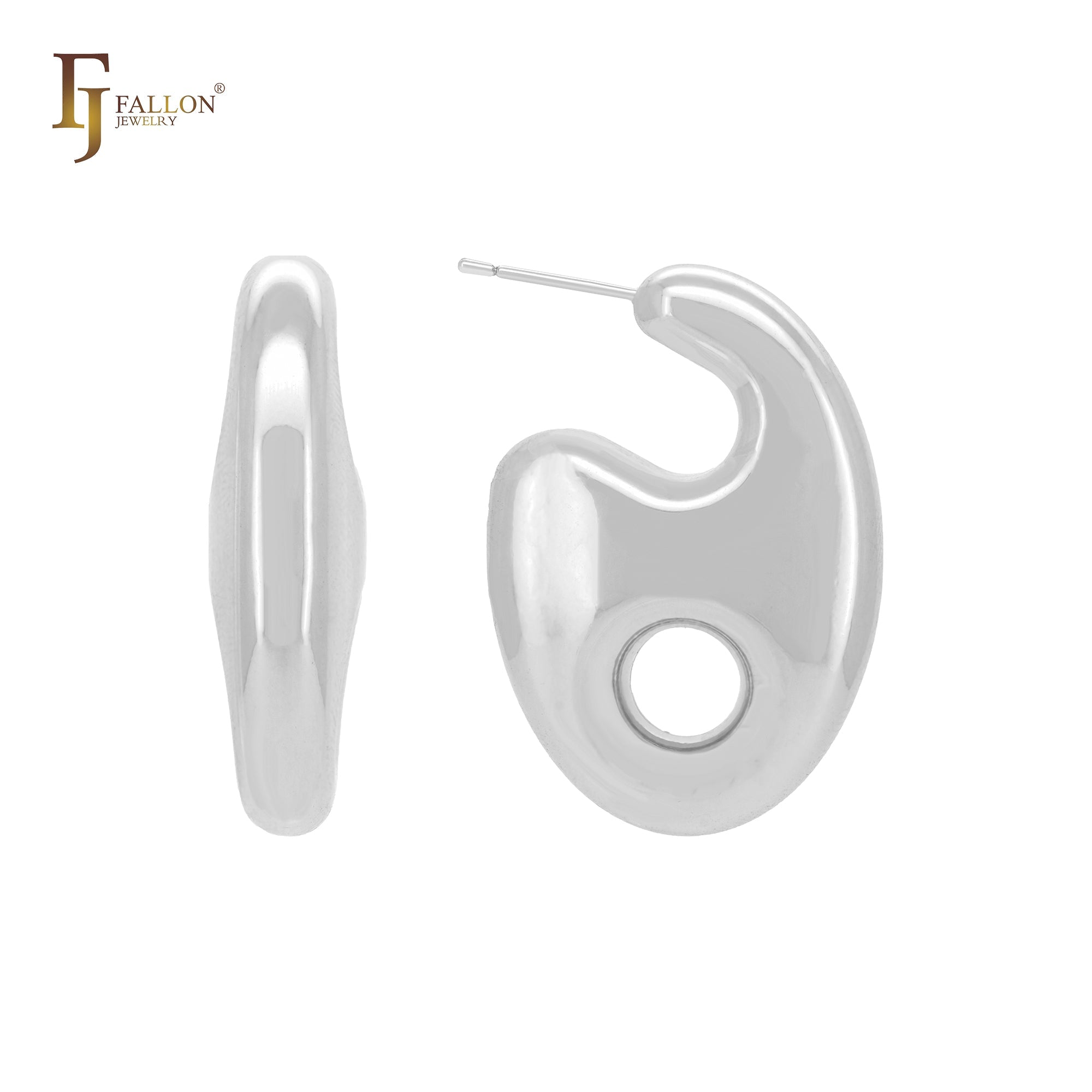 Hollow six geometric glossy 14K Gold, Rose Gold, White Gold Stud Earrings