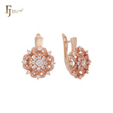 Great Flower white Czs cluster rounded 14K Gold, Rose Gold earrings