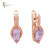 Solitaire clawed Marquise pink purple CZ Rose Gold Clip-On Earrings