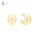 Curved glossy bean shape 14K Gold, Rose Gold, White Gold Stud Earrings