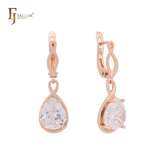 Infinity teardrop white CZ drop Rose Gold Clip-On Earrings