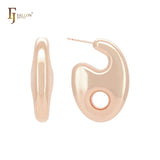 Hollow six geometric glossy 14K Gold, Rose Gold, White Gold Stud Earrings