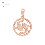 Oval rope of twisted beads circle constellation zodiac Rose Gold Pendant