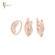 Triple white CZs layers interlocking geometric Rose Gold two tone Jewelry Set with Rings