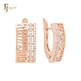 Window of filigree and double row of white CZs Rose Gold Clip-On Earrings