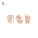 Double twisted ribbons interlocked with solitaire emerald cut CZ Rose Gold Jewelry Set with Rings