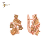 Great cluster of big CZs of red coffee Rose Gold Clip-On Earrings