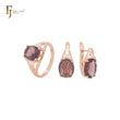 Great oval red coffee CZ Rose Gold two tone Jewelry Set with Rings