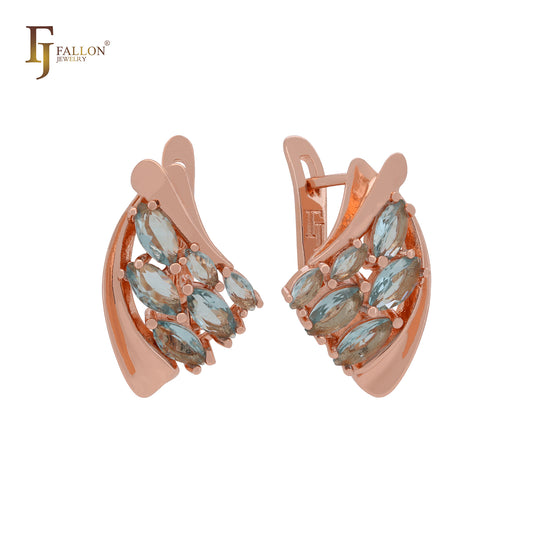 Thousand luxurious lake blue marquise cluster CZs Rose Gold Clip-On Earrings