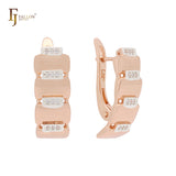 Trail regular repetitive design with white CZs Rose Gold two tone Clip-On Earrings