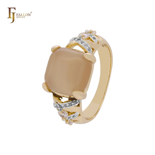 Solitaire big squared cabochon CZ Rose Gold, 14K Gold two tone Fashion Rings