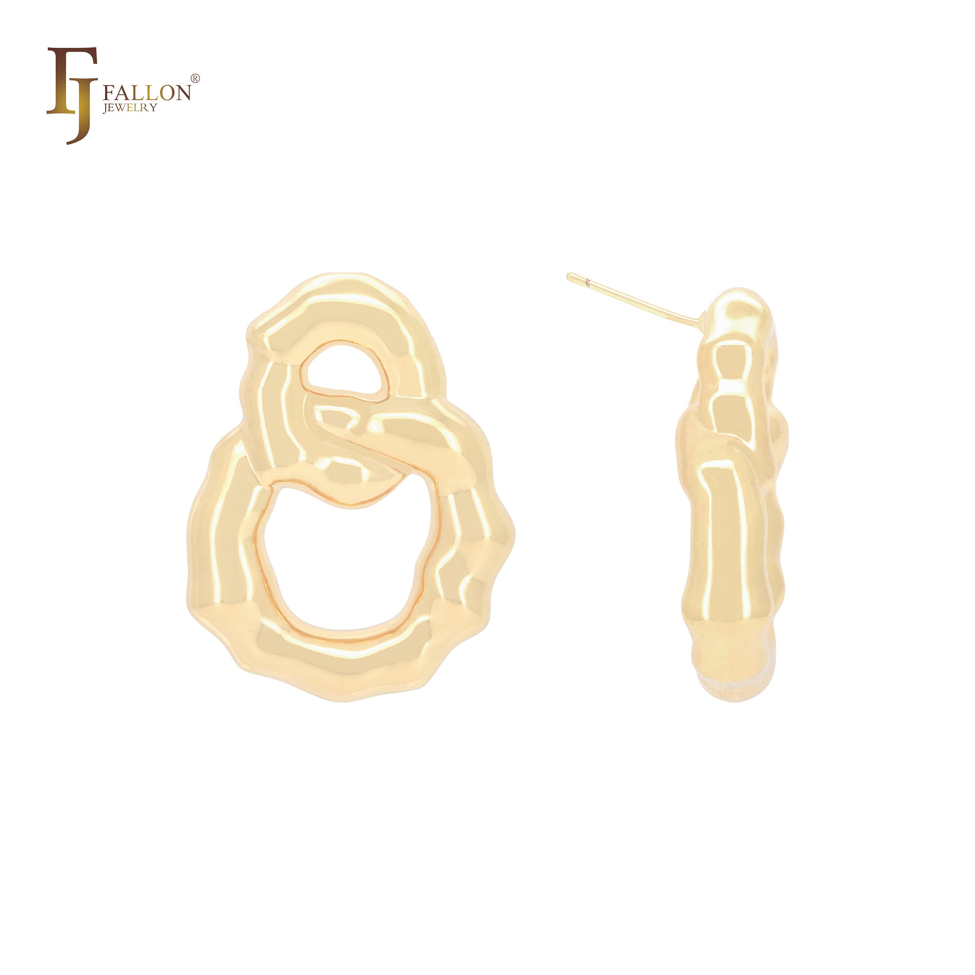 Interlocking bones irregular shaped 14K Gold, Rose Gold, White Gold Stud Earrings