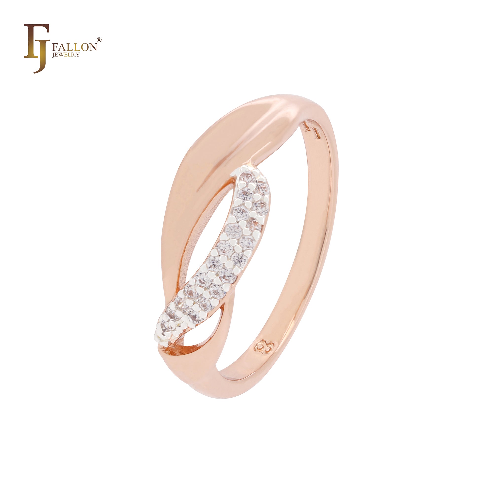 Ribbons interlocking white CZs Rose Gold two tone Fashion Rings