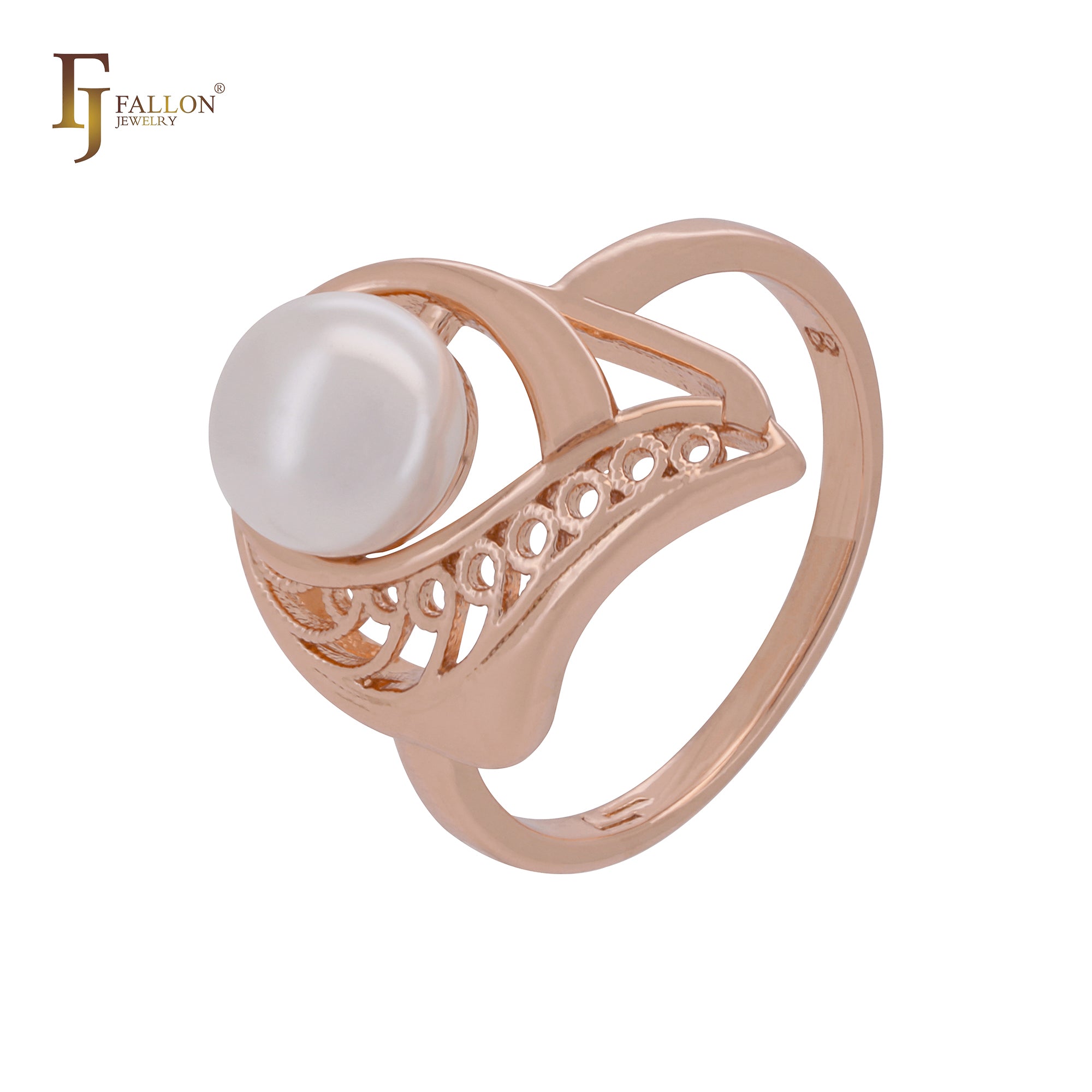 Great filigree clawed pearl Rose Gold Fashion Rings