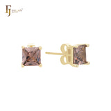 Solitaire squared colorful CZ 14K Gold Stud Earrings