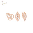 Oval branches of filigree white CZs Rose Gold two tone Jewelry Set with Rings