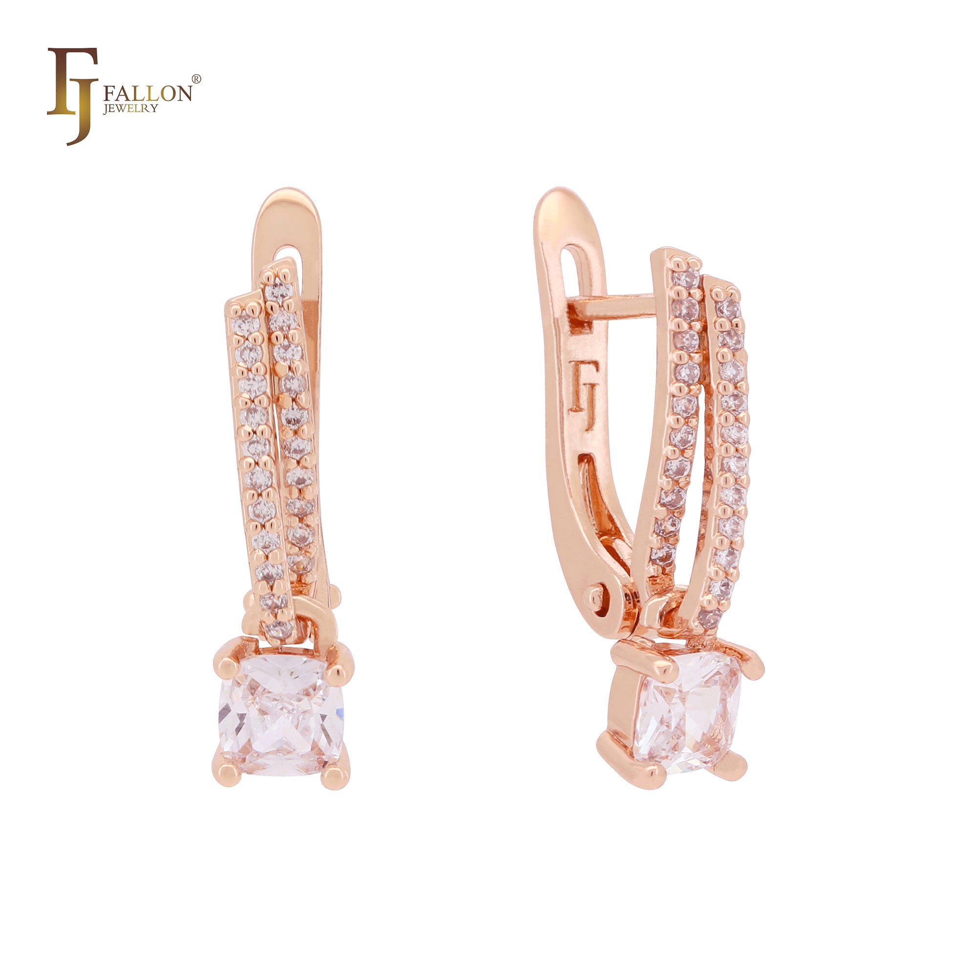 Elegant lock of white CZ and paved white CZs Rose Gold Clip-On Earrings