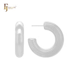 Parallel flows glossy rounded tube C Hoop 14K Gold, Rose Gold, White Gold Stud Earrings