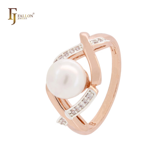 Interlocking white CZs pearl Rose Gold two tone fashion Rings