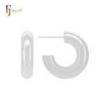 Glossy rounded tube shaped C Hoop 14K Gold, Rose Gold, White Gold Stud Earrings