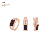 Greek key meander black squared Rose Gold Jewelry Set with Rings