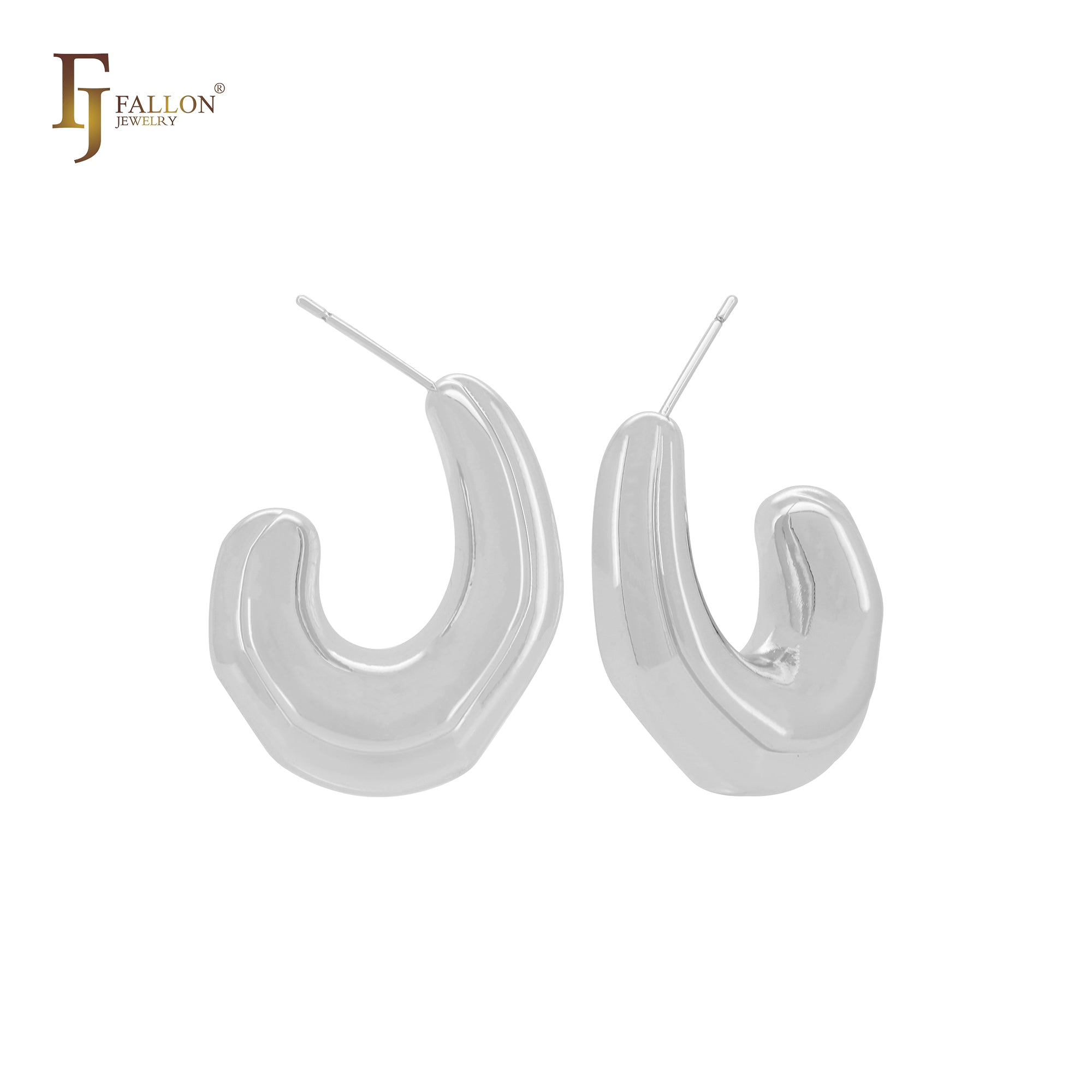 Glossy fluid C hoop 14K Gold, Rose Gold, White Gold Stud Earrings