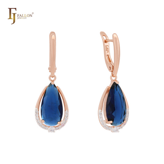 Pear shape teardrop CZ drop Rose Gold two tone Clip-On Earrings