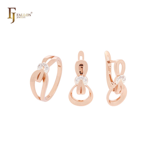 Interlocking knot of 8 Rose Gold two tone Jewelry Set with Rings