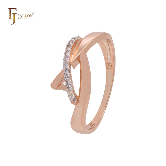 Twisted ribbon of white Czs Rose Gold two tone Fashion Rings