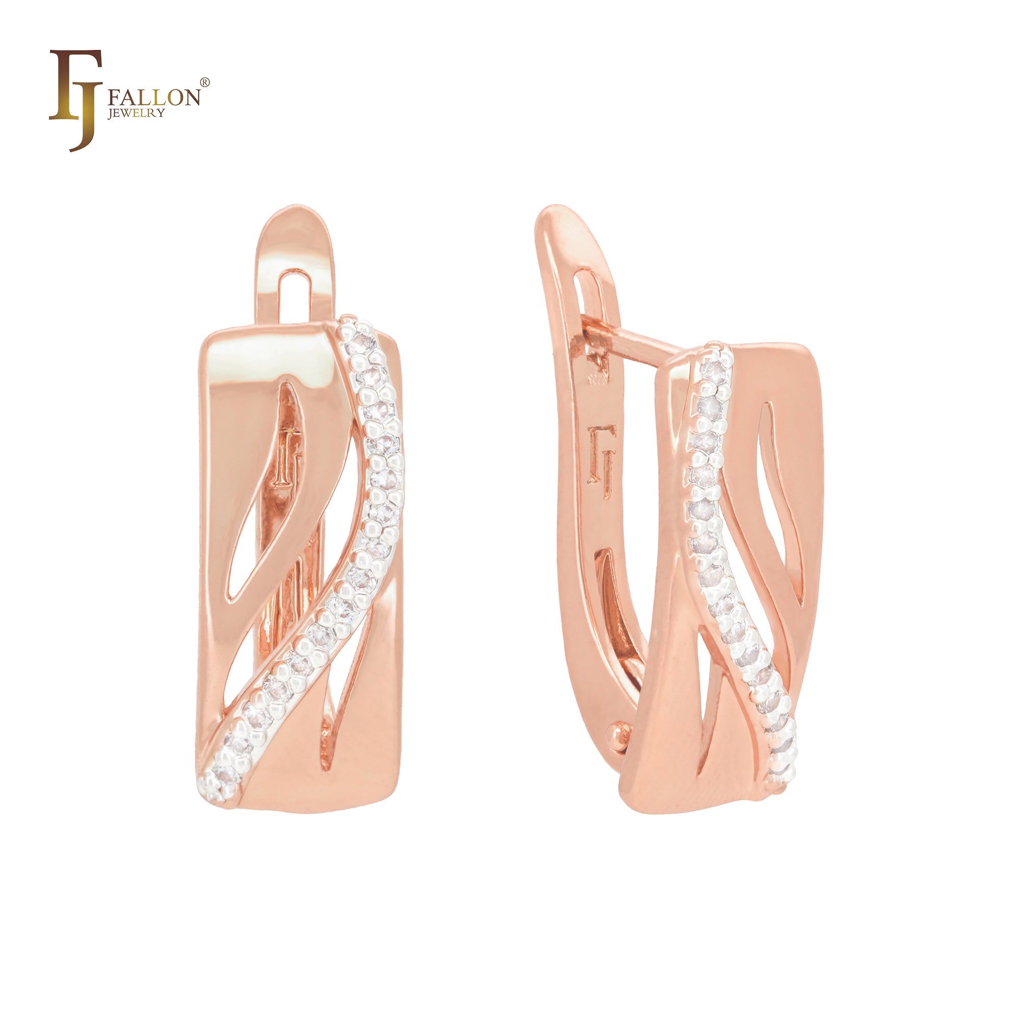 Elegant band of white CZs Rose Gold two tone Clip-On Earrings