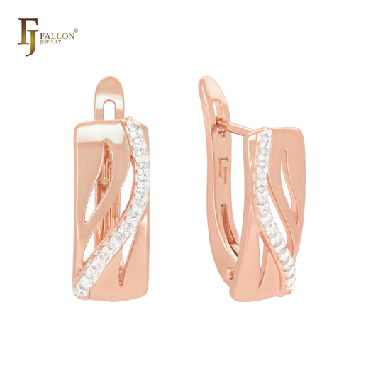 Elegant band of white CZs Rose Gold two tone Clip-On Earrings